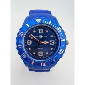 Nouveau Watch Men 43mm Case Rotating Bezel Blue Silicone Band- New Battery